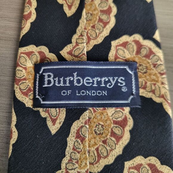Vintage Burberrys of London Paisley Taupe Brown Black Silk Tie 58' - Picture 3 of 7